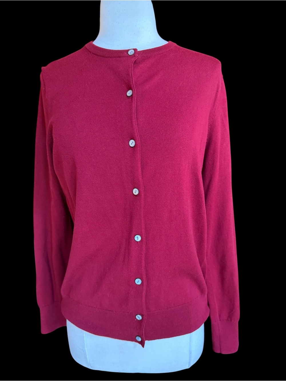 NWOT Lands’ End Wine Red Fine Gauge Cotton Crew Cardigan Sweater